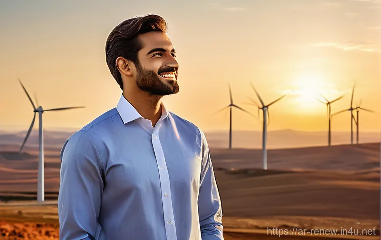 신재생에너지발전설비 자격증 취득 후 진로 - **Prompt:** "A proud, confident young Arab professional (male or female, mid-20s to early 30s) stand...