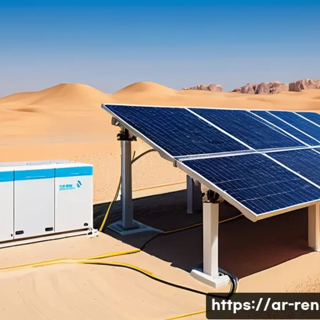 신재생에너지발전설비 이론 공부법 - A detailed illustration of a modern solar energy system installation in a sunny Saudi Arabian desert...