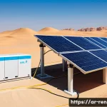 신재생에너지발전설비 이론 공부법 - A detailed illustration of a modern solar energy system installation in a sunny Saudi Arabian desert...
