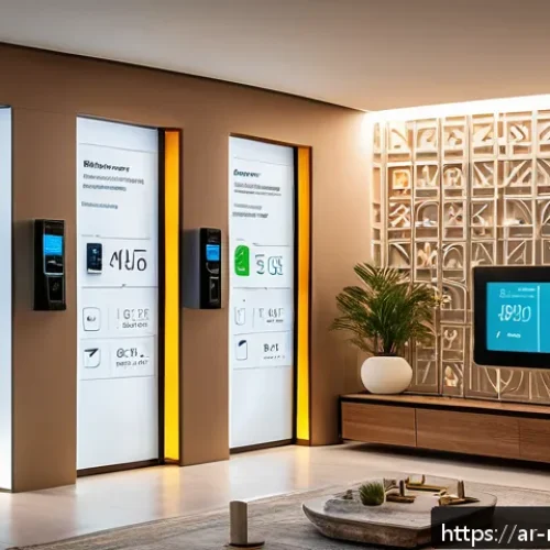 신재생에너지발전설비와 관련된 최신 기술 - A modern Arab home interior showcasing a smart energy management system in action: digital wall pane...