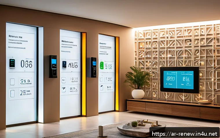 신재생에너지발전설비와 관련된 최신 기술 - A modern Arab home interior showcasing a smart energy management system in action: digital wall pane...