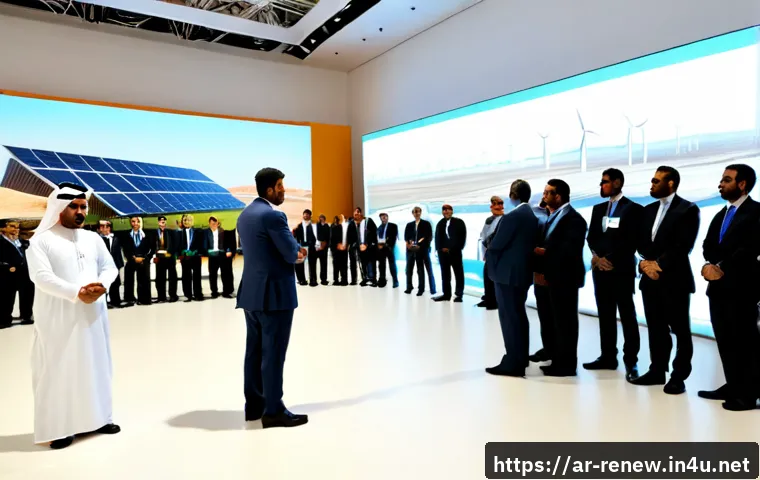 Home 17 신재생에너지발전설비 관련 국내외 컨퍼런스 소개 - Photorealistic international renewable energy conference in a modern Gulf-region convention hall, Ar...